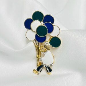 Balloon Brooch, NIP, enamel painted balloons, golden base and rhinestones, cute!